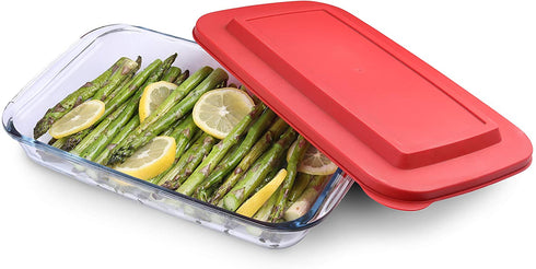 Bovado USA 7" x 12" Inch Glass Oven Baking Dish | High-Grade Borosilicate Glass | 2.3 Qt Capacity with Airtight Premium Plastic Lid | Nonstick, Dishwasher Safe, Freezer-to-Oven Oblong Casserole Pan