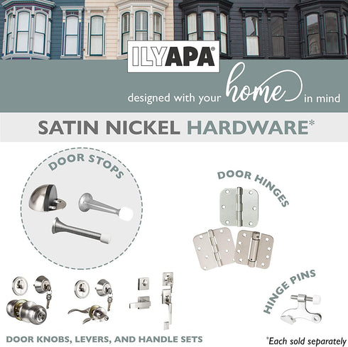 Ilyapa 12 Pack Hinge Pin Satin Nickel Door Stops -Heavy Duty Adjustable Door Stopper 2-1/2" x 1-3/4,with White Rubber Bumper Tips
