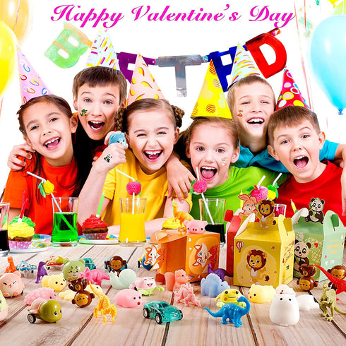 Valentines Cards for kids, 28 Pack Cute Animals Valentine Box with 56€…Assorted Novelty Toys, DIY Valentine Cards for classroom School Exchange Prizes, Valentines Gifts for Kids, Valentine Party Favors
