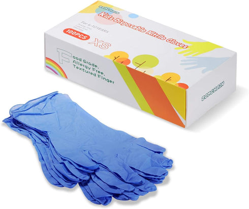 ZOMCHAIN Nitrile Gloves Kids Gloves Disposable, Nitrile Gloves for 4-10 Years - Latex Free, Powder Free - for Kids Festival Preparation, Crafting, Painting, Gardening, Cooking, Cleaning