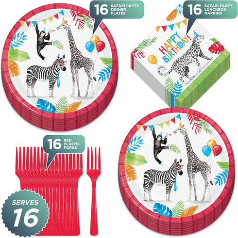 Safari Party Animal Paper Dinner Plates, Luncheon Napkins, and Cups (Serves 16)