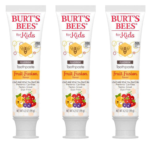 Burts Bees, Toothpaste Kids Fluoride Fruit Fusion, 4.2 Ounce (Pack of 3)