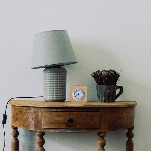 Reynoe 4 Inch Wooden Analog Alarm Clock Battery Operated Non-Ticking with Snooze Button,Night Light,Gentle Wake