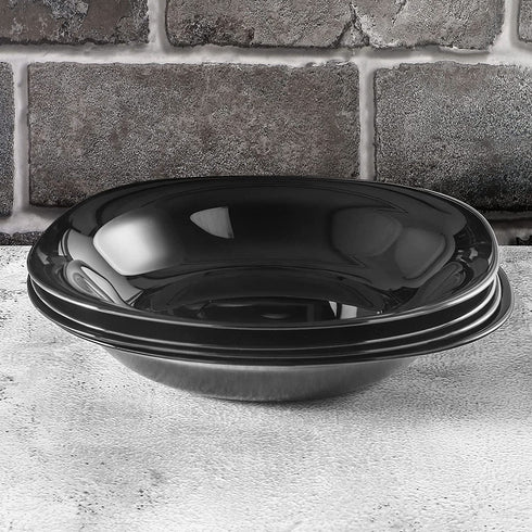 Wareland Black Glass Dinner Plates Set of 4, 20 oz Square Pasta Salad Plate, 8.45 inch Soup Plates with Fun Angles, Serving Dishes for Appetizer Dessert Chip,Scratch Resistant , Microwave Safe