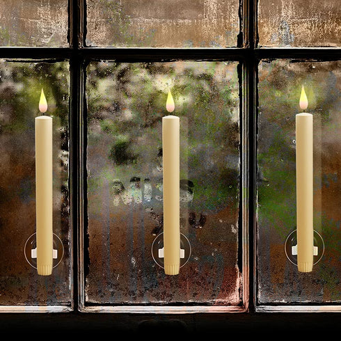 Ivory Taper Candles LED Flameless Window Candles,Battery-Powered,with Remote Control and Timer Flickering ,Suitable for Dinner Party Wedding Window Christmas Decorations(10x0.83 Inches, Set of 6)