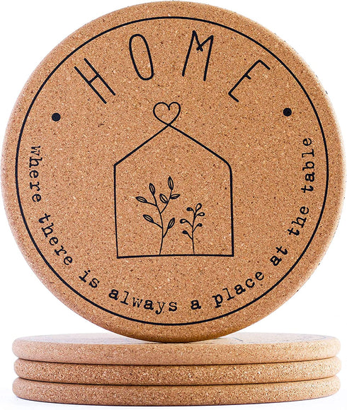 Perfect Housewarming Gift - Cork Trivet Hot Pads for Kitchen Counter | Set of 4 | 7.3 inches | Farmhouse Holder for Hot Dishes