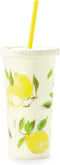 Kate Spade New York Insulated Tumbler with Reusable Straw, 20 Ounce Travel Cup with Lid, Lemons