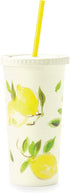 Kate Spade New York Insulated Tumbler with Reusable Straw, 20 Ounce Travel Cup with Lid, Lemons