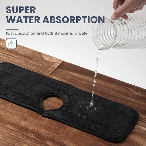 Kitchen Sink Faucet Absorbent Mat,Faucet Splash Catcher Wrapround Sink Splash Guard,Microfiber Cloth Dish Drying mat,Water Drip Catcher,Sink Protectors for Kitchen Counter,Bathroom,RV (1 Pack, Black)