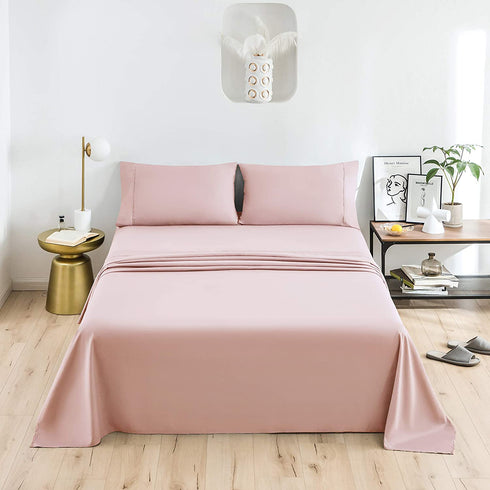 Mohap Bed Sheet Set 4 Piece Bedding Sheets & Pillowcases Set Double Brushed Microfiber Soft Bedding Fade Resistant Easy Care Full Pink