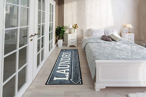 Ottomanson Laundry Collection Bordered Non-Slip Rubber Back Runner Rug, 20" x 59", Grey