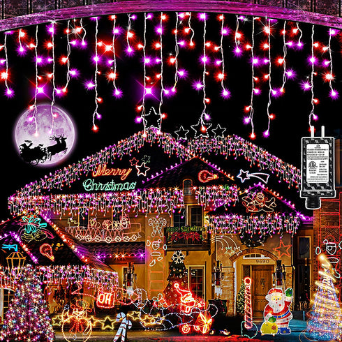 Hezbjiti Halloween Orange & Purple Lights Outdoor Decorations, 800 LED 65.6 FT 8 Modes 150 Drops Fairy String Curtain Lights for Halloween Decor Eaves Window Party Yard Garden Indoor
