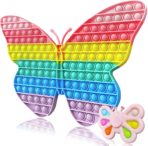Jumbo Push Popp Fidget Toy 15.7 Inch Big Size Butterfly Pop for Kids Fidget Packs Giant pop it Biggest Jumbo Huge Pop Rainbow Large Super Big Pops Anti-Anxiety Toy Girls Adult (2PCS)