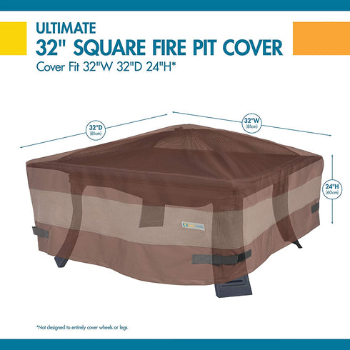 Duck Covers Ultimate Waterproof 32 Inch Square Fire Pit Cover