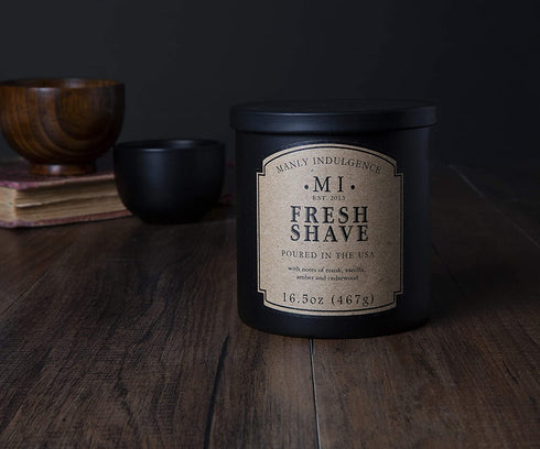 Manly Indulgence Fresh Shave Candle With Notes of Musk, Vanilla, Amber and Cedarwood (16.5 Oz)