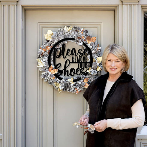 Please Remove Your Shoes Sign Rustic Take your Shoes Off Wooden Porch Hanging Sign 12" Round Hanger Wall Decorations for Living Room, Entryway, Door Hanger Farmhouse Porch Decor- Black