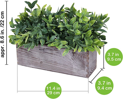 Artificial Grey Green Eucalyptus Plant in Rustic Rectangular Wooden Planter Box Faux Potted Herb Plant Greenery Arrangement for Farmhouse Indoor Wedding Table Centerpiece Mantel Shelf Kitchen Decor