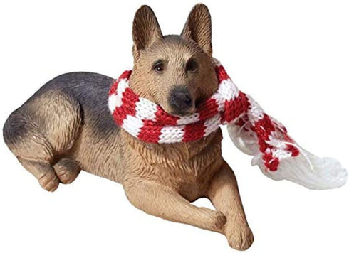 Sandicast German Shepherd with Red and White Scarf Christmas Ornament