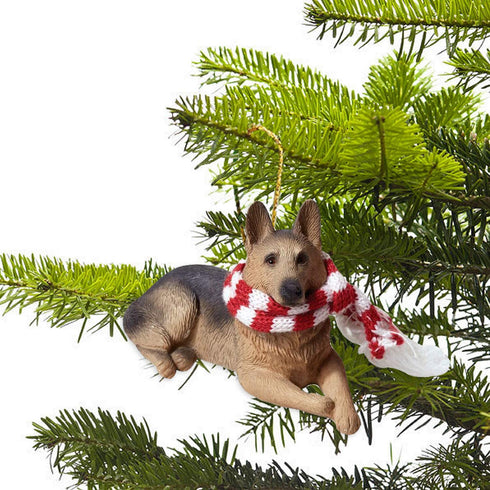 Sandicast German Shepherd with Red and White Scarf Christmas Ornament