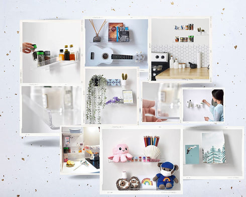 Blingsoul Acrylic Shelves - Pack of 2 Spice Lip Hanging Wall Display Shelf, Bathroom Organizer, Picture Ledge Storage Invisible Makeup Organizer