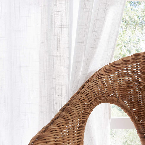 PONY DANCE Sheer White Curtains - Linen Curtains 84 inches Long for Living Room Delicate Back Tab Semi-Sheer Privacy Window Covering for Bedroom, 52" W x 84" L, 2 PCs