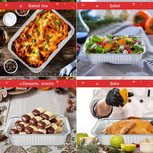 Hemoton 20pcs Foil Pans with Lids Disposable Rectangular Food Containers Foil Pans with Covers Takeout Pans for Holiday Festival Christmas