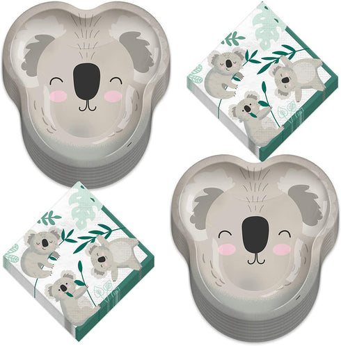 Koala Bear Shaped Paper Dinner Plates and Lunch Napkins (Serves 16)