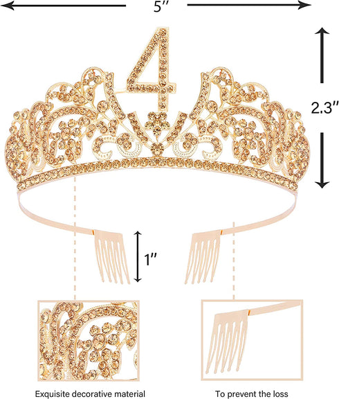 4th Birthday Gifts for Girl, 4th Birthday Tiara and Sash, 4th Birthday Decorations for Girl, 4th Birthday Crown and Sash for Girl, Birthday Crowns for Girl 4, Birthday Gifts for 4-Year-old Girl