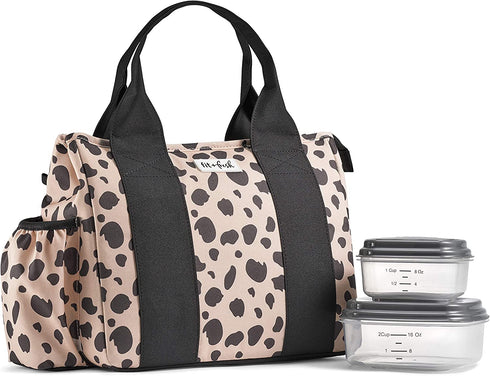Fit + Fresh Sanibel Insulated Lunch Bag, Lunch Bag for Women Includes 2 Food Containers, Reusable Lunch Box, Perfect for Work, School, Beach & More, Cheetah