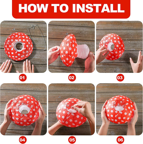6 Pieces Mushroom Hanging Lanterns with Mini Light 3D Mushroom Shaped Paper Lantern for Mushroom Room Decor Jungle Wonderland Themed Party New Year Celebration Decor