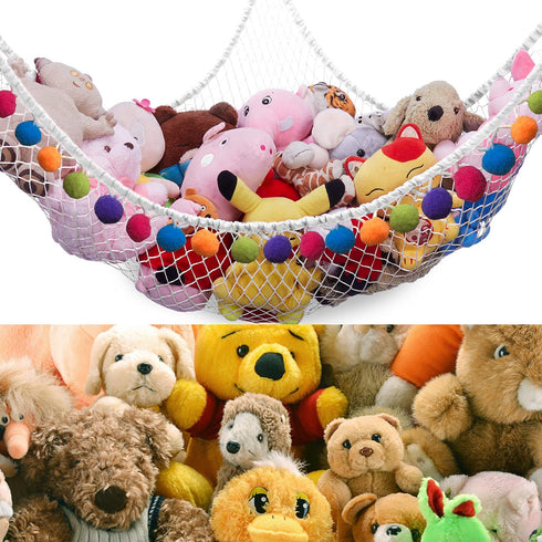 CanJoo Stuffed Animal Net, Stuffed Animal Hammock Wall Hanging Mesh Toy Hammock for Stuffed Animals Jumbo Stuff Animal Toy Organizer Storage Net Plush Toy Corner Net Holder for Kids' Play Room Bedroom White
