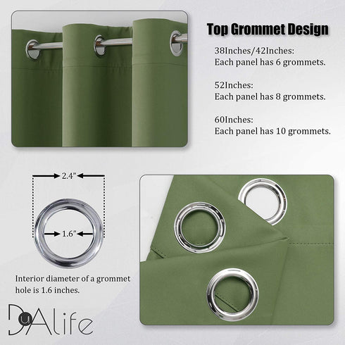 Sage Green Curtains with Grommet Solid Blackout for Bedroom 63 Inch Length Thermal Insulated Blackout Room Darkening Curtains Drapes 42 x 63 Inches Long