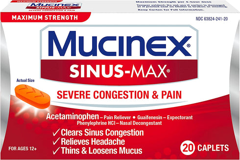 Mucinex Sinus-Max Severe Congestion Relief Caplets, 20 Count
