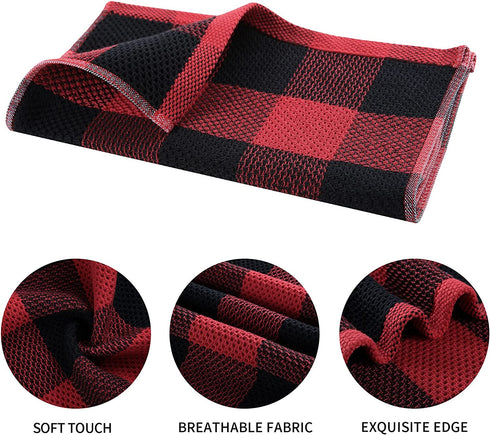 Mordimy 100% Cotton Waffle Weave Buffalo Plaid Kitchen Towels, 13 x 28 Inches, Super Soft and Absorbent Dish Towels for Drying Dishes, 4-Pack, Black & Red