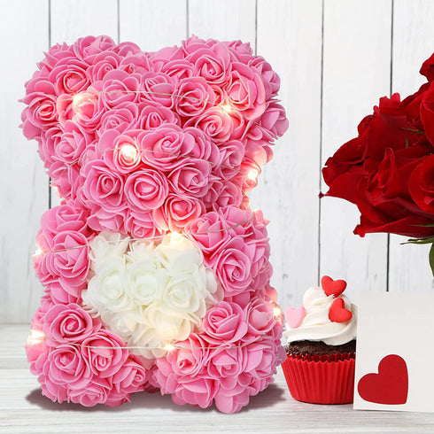 Girlfriend Gifts,Rose Bear, Rose Teddy Bear Rose Flower Bear, Gifts for Women,Unique Gifts,Girls,mom - Over 250+ Flowers on Every- 10 inch Clear Gift Box (Pink, 10)