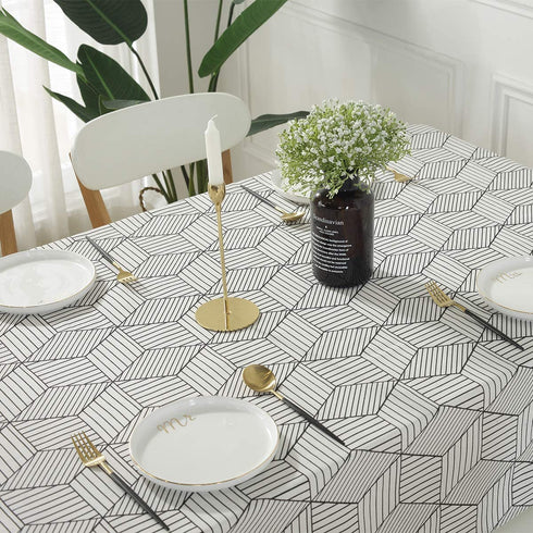 SASTYBALE Rectangle Tablecloth Geometric Style Cotton Linen Table Cloth Dust-Proof Table Cover for Kitchen Dinning Tabletop Decoration (Rectangle/Oblong, 52" x 70" (4-6 Seats), White)