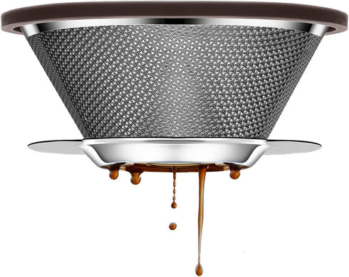 Pour Over Coffee Dripper,Without Filter Stainless Steel Coffee Filter Reusable Pour Over Coffee Filter 1-3 Cup Paperless Metal Cone Coffee Filter, Cnuben W60 Coffee Dripper