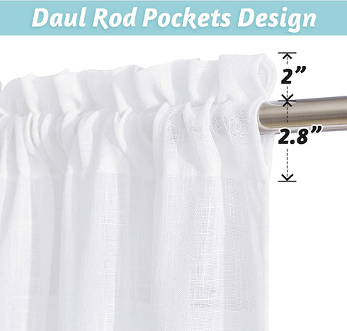 RYB HOME White Sheer Curtains 84 inch Length 2 Panels Set, Semi Sheer Linen Curtains Privacy Natural Linen Blend Drapes Sunlight Filtering for Living Room Bedroom Patio Door, W 52 x L 84
