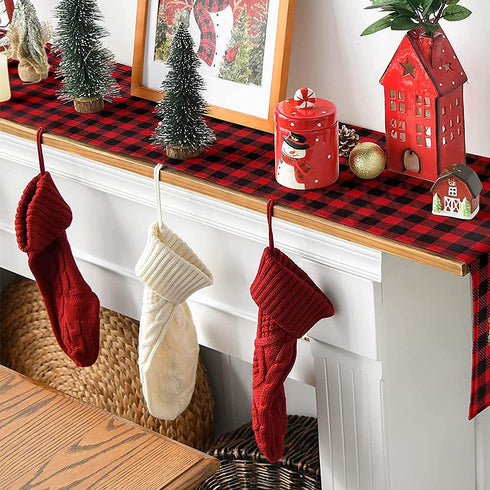 VIBILIA Christmas Stockings, 4 Pack Large Size Christmas Stocking 18 Inches Cable Knitted Stocking Gifts & Decorations for Family Holiday Xmas Party Decor, Ivory White and Burgundy