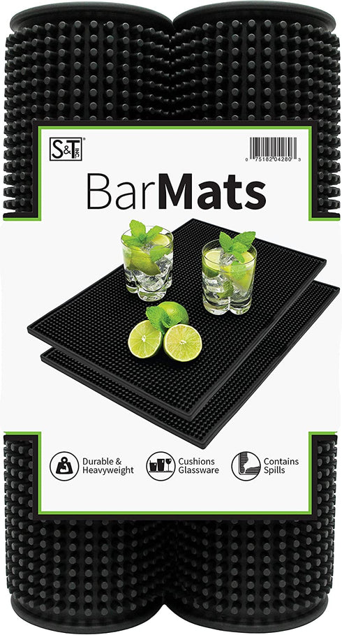 S&T INC. Rubber Bar Mats, Coffee Maker Mats, or Countertop Spill Mats, 11.9 Inch x 17.8 Inch, Black, 2PK
