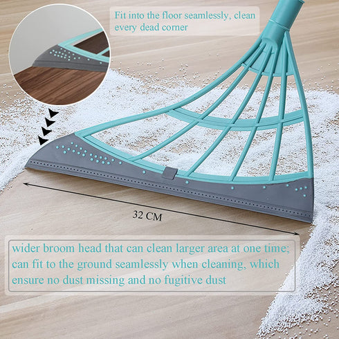 Multifunction Magic Broom, 4Ft Household Floor Squeegee with Long Handle, Indoor Brooms for Pet Hair, Adjustable Scraping Sweeper Glass Wiper for Living Room, Bathroom, Fur Remover(Green)