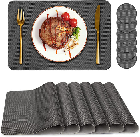 Placemats Set of 6, Placemat with Coasters Heat Stain Scratch Resistant Non-Slip Waterproof Oil-Proof Washable Wipeable Outdoor Indoor Place mats for Kitchen Dining Patio Table Kitchen Decor and Kids