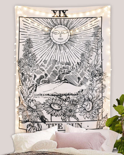 BLEUM CADE Tarot Tapestry The Moon The Star The Sun Tapestry Medieval Europe Divination Tapestry Wall Hanging Tapestries Mysterious Wall Tapestry for Home Decor (59×82 Inches, The Sun)