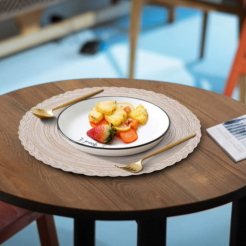 homing Round Placemats Set of 6 for Dining Table Woven Heat Resistant Anti-Slid Cotton Kitchen Table Mats 14 Inch, Easy to Care, Mixed Color, Beige