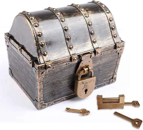 Leadtex Kids Pirate Treasure Chest Plastic Pirate Vintage Treasure Box,Bronze.
