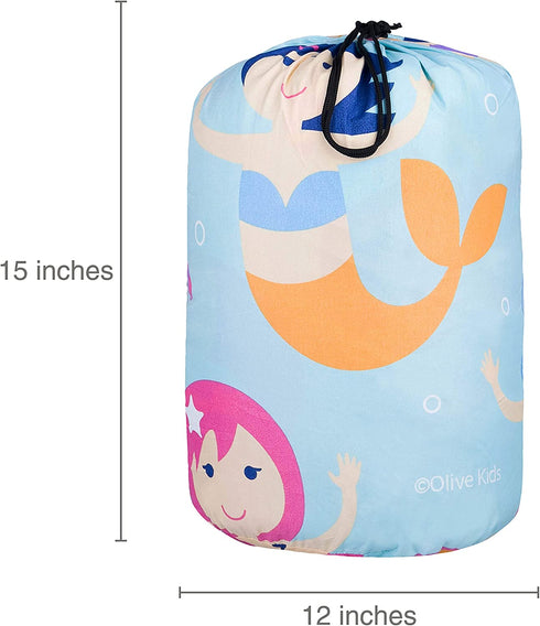 Wildkin Kids Microfiber Sleeping Bag for Boys and Girls, Includes Pillow Case and Stuff Sack, Perfect Size for Slumber Parties, Camping and Overnight Travel, BPA-free, Olive Kids (Mermaids)