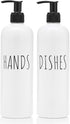 Soap Dispenser Bottles Farmhouse Decor Hands and Dishes 16 oz Plastic with Pump | Kitchen Sink, Bathroom| Rust Free and Shatter Proof | 2 Piece Reusable for Hand and Dish Liquid Soap