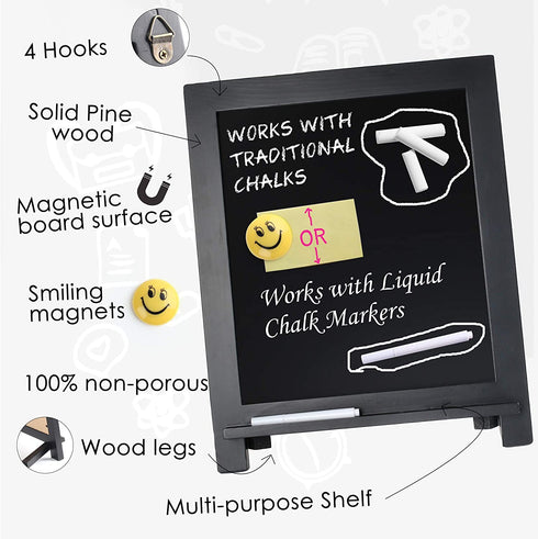 Magnetic Chalkboard Sign, 15x12 Wood Framed Blackboard with Chalk Marker and 2PC Magnets, Rustic Chalk Board Easel for Menu Kitchen Wedding Farmhouse D©cor, Tabletop or Wall Hanging Display