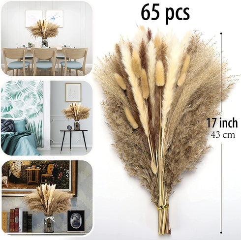65 Pcs Dried Pampas Grass Decor Tall Fluffy,Natural Air Drying Pompous Grass for Dried Flowers Arrangements,Pampas Grass Large,Boho Decor Pompas Floral,Wedding,Party Living Room Home Decor