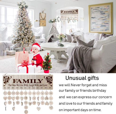 Family Birthday Calendar Board DIY Wooden Birthday Reminder Wall Hanging Calendar Plaque for Mom Dad with 100 Piece Wooden Discs
